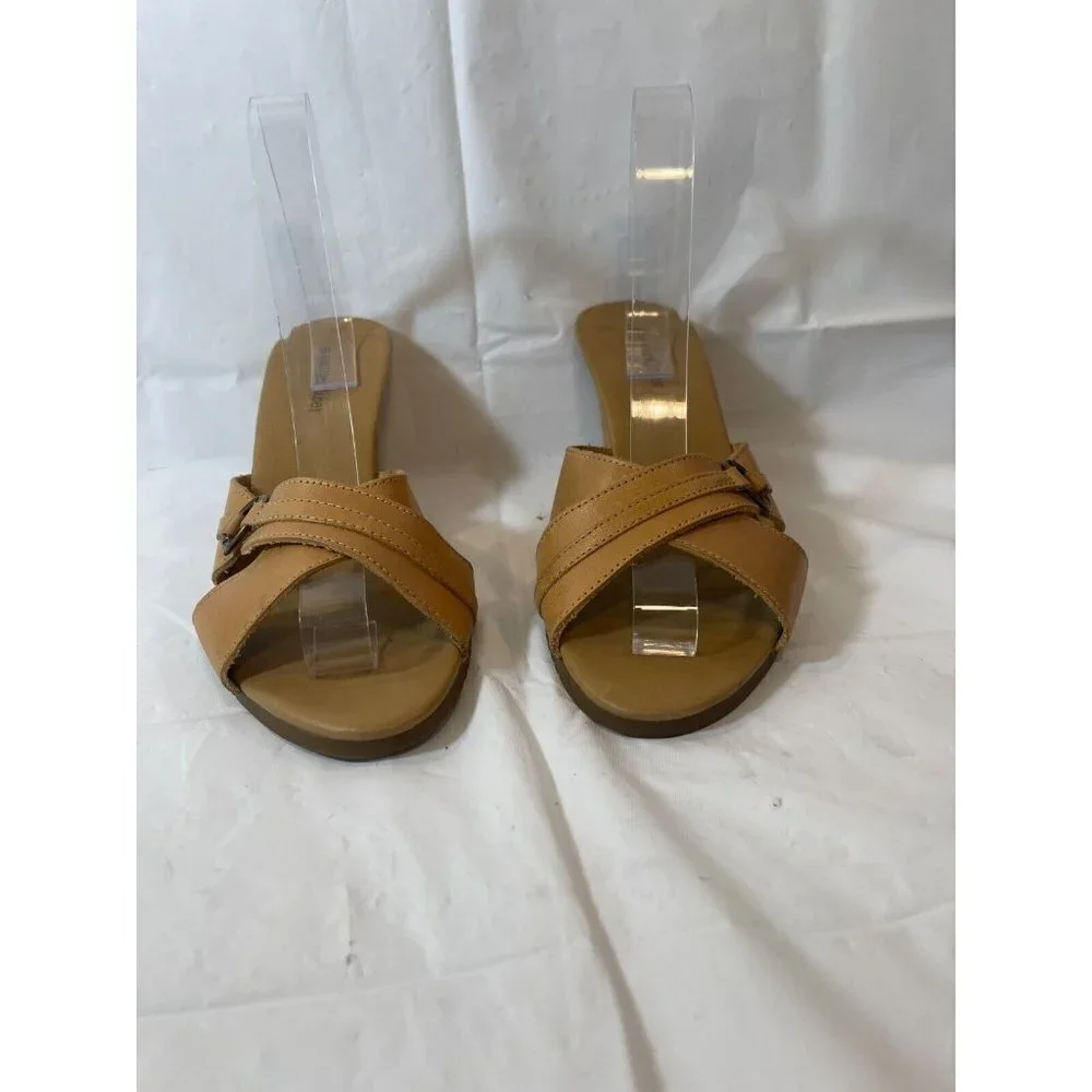 NATURALIZER Womens Brown Slide Sandals Size 9.5  Leather Wedge Heel Open Toe
